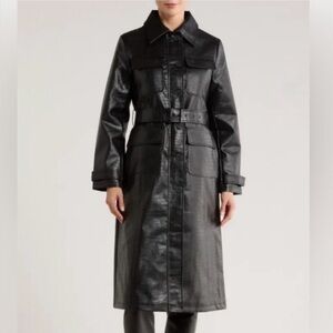 NWT $398 Jason Wu croc embossed faux leather long trench jacket SMALL